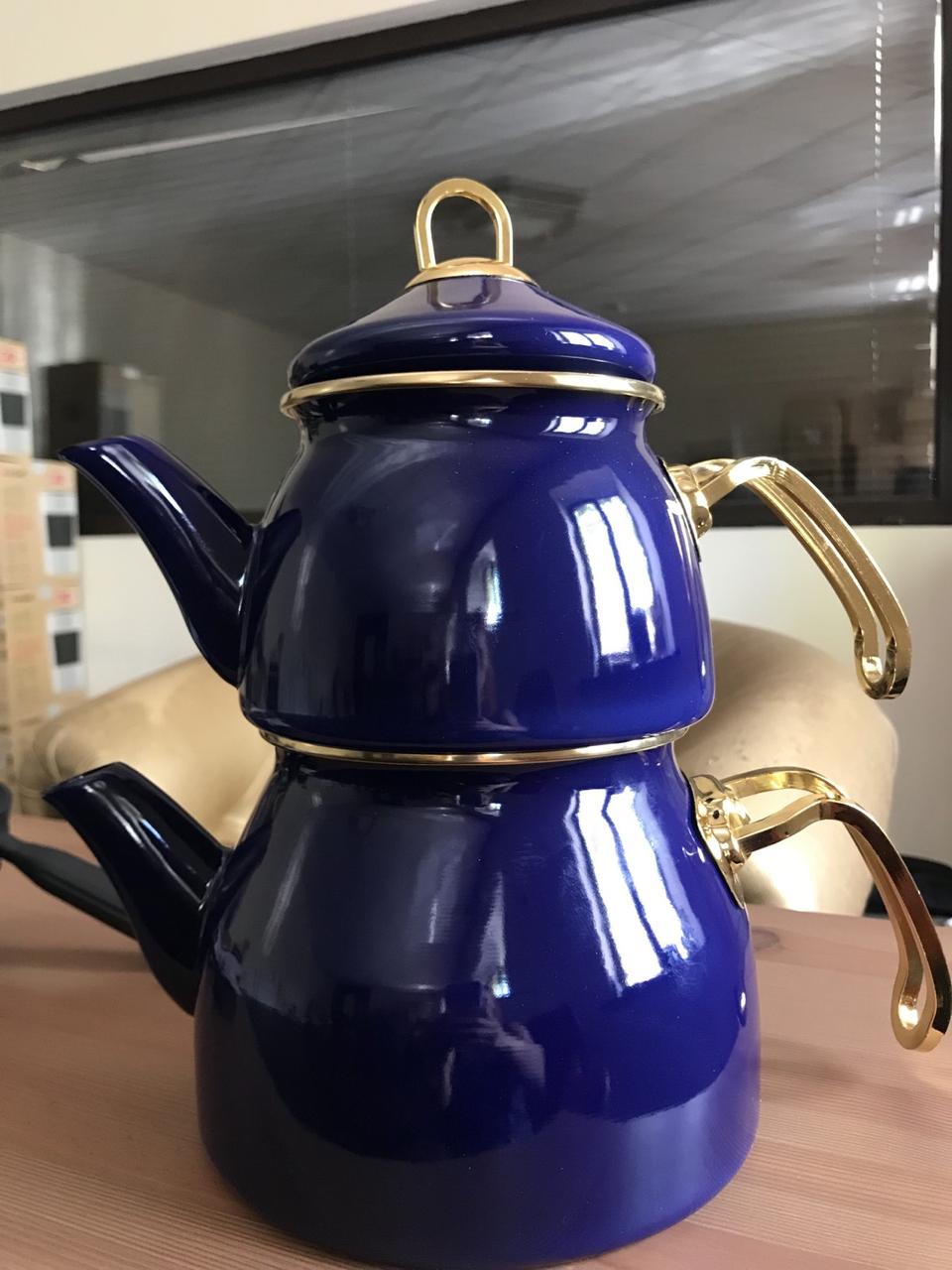Емальований чайник подвійний турецький синій Sultani 3.1л універсальний для всіх видів плит