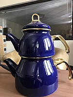 Емальований чайник подвійний турецький синій Sultani 3.1л універсальний для всіх видів плит