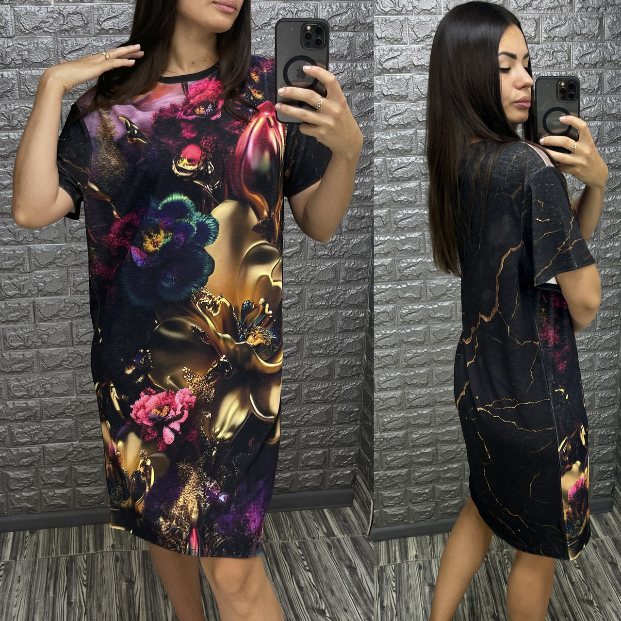 Жіноча сукня-футболка з квітковим принтом, фото 1