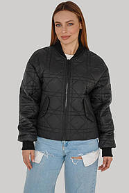Жіноча утеплена коротка стьобана куртка Ліра, плащівка Монако, утеплювач Тінсулейт 120 чорна