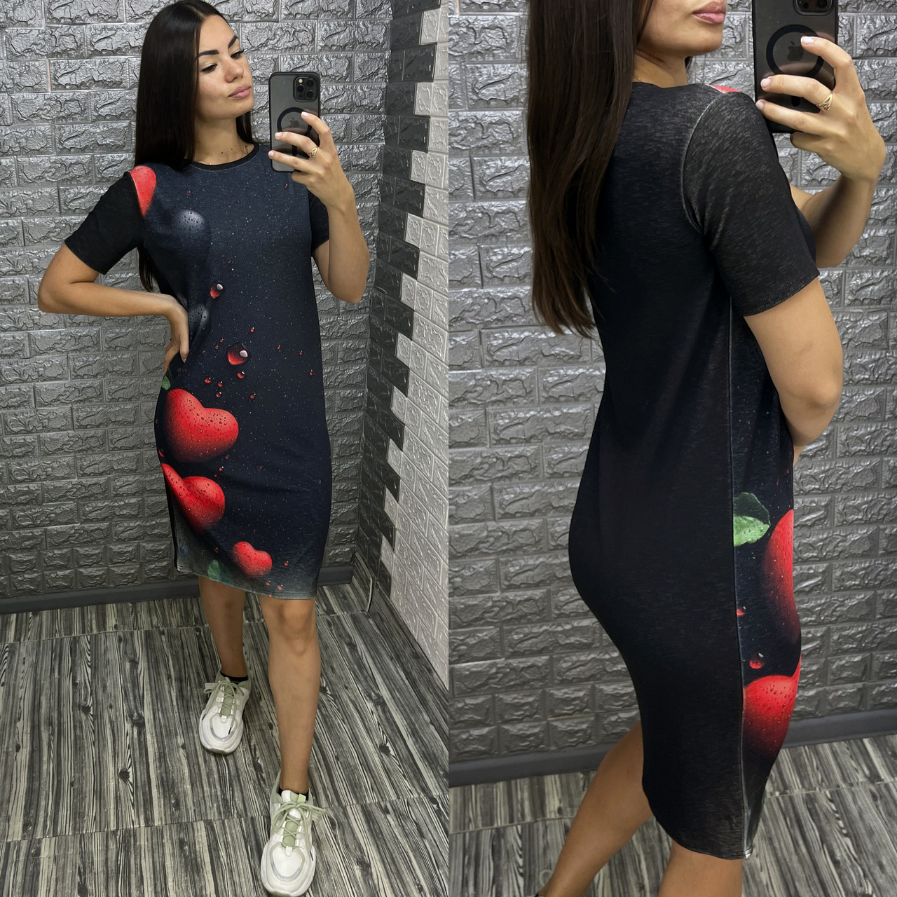 Жіноча сукня-футболка з принтом серця, фото 1