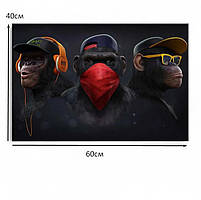 Картина три мавпи ганкстери в навушниках та бандані Стиль графіті 60х40см, фото 2