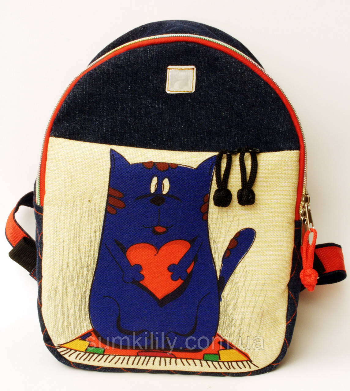 Джинсовий рюкзак Віддам серце в добрі руки, фото 1