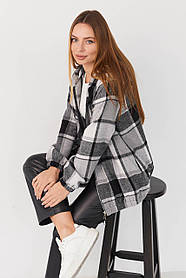 Бомбер Ніла кардиган  з капюшоном в клітину, вільного крою, на блискавці чорний