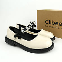 Туфлі дитячі для дівчинки бежеві застібка липучка тм Clibee