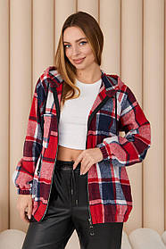 Бомбер Ніла кардиган  з капюшоном в клітину, вільного крою, на блискавці червоний