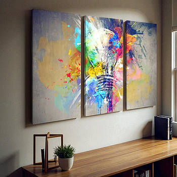 Модульна картина Абстракція Акварельна лампочка Бризки Фарб 90х60см з 3-х частин