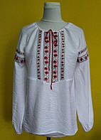 Дитяча вишиванка для дівчаток з льону жатка • український орнамент •