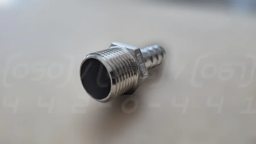 Штуцер шланговий різьбовий нержавіючий DN15 (1/2") зовнішня, н/ж сталь AISI304, ялинка 12.7мм, BSPP, фото 1