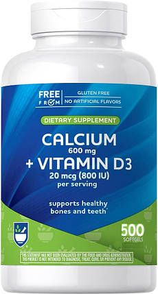 Кальцій+вітамін D3 Rite Aid Calcium 600 мг + Vitamin D3 800 IU 500 капс., фото 1
