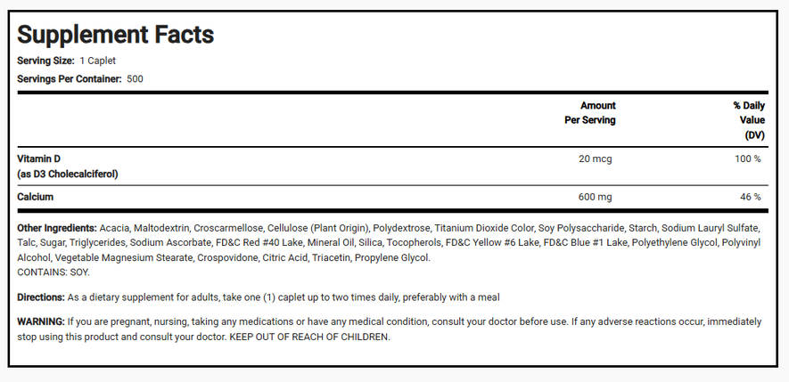 Кальцій+вітамін D3 Rite Aid Calcium 600 мг + Vitamin D3 800 IU 500 капс., фото 2