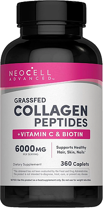Колагенові пептиди із вітаміном C та біотином NeoCell Grassfed Collagen Peptides + Vitamin C & Biotin 360 капс., фото 1