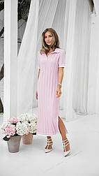 В'язане жіноче плаття-поло зі 100% бавовни з розрізом максі, повсякденне та офісне, розміри 42-46, 7 кольорів