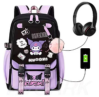 Рюкзак шкільний 45*29 АНІМЕ КУРОМІ для дівчаток 5-11 клас Модний фіолетовий портфель в школу для підлітків