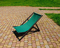 Розкладне дерев’яне крісло шезлонг з тканиною, для дачі, пляжу чи кафе. Зелений, колір каркасу: Чорний