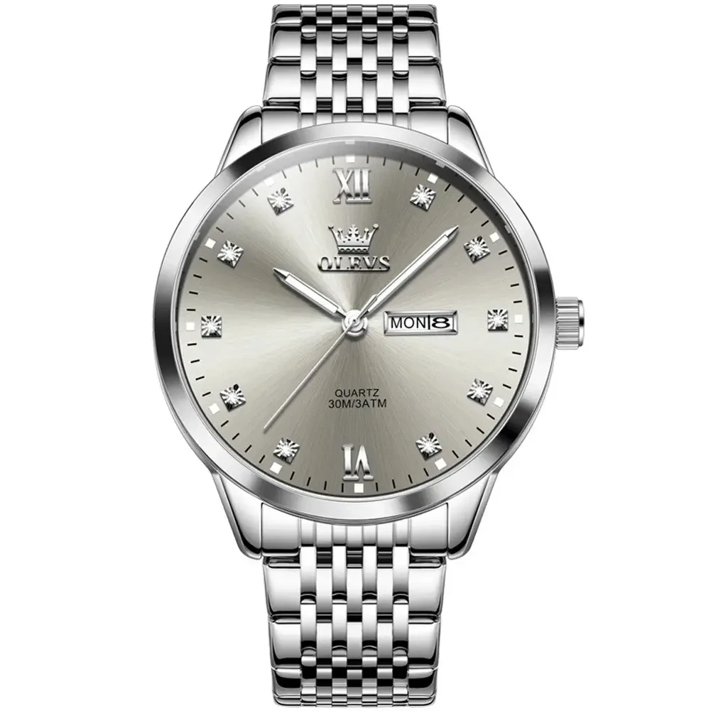 Чоловічий годинник Olevs 2943 Quartz — елегантний стиль, металевий браслет, дата і день тижня, фото 1