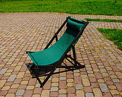 Розкладне дерев’яне крісло шезлонг з тканиною, для дачі, пляжу. Зеленйй, колір каркасу: Чорний