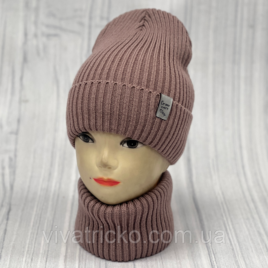 М 89063. Комплект для дівчинки, підлітковий: шапка з флісом і  хомут, розмір вільний, різні кольори 4-15 років, фото 1