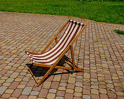 Розкладне дерев’яне крісло шезлонг з тканиною, для дачі, пляжу чи кафе. Кофейний, колір каркасу: Коричневий