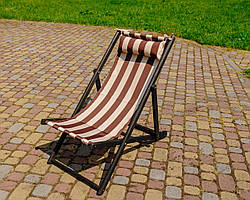 Розкладне дерев’яне крісло шезлонг з тканиною, для дачі, пляжу чи кафе. Кофейний, колір каркасу: Чорний