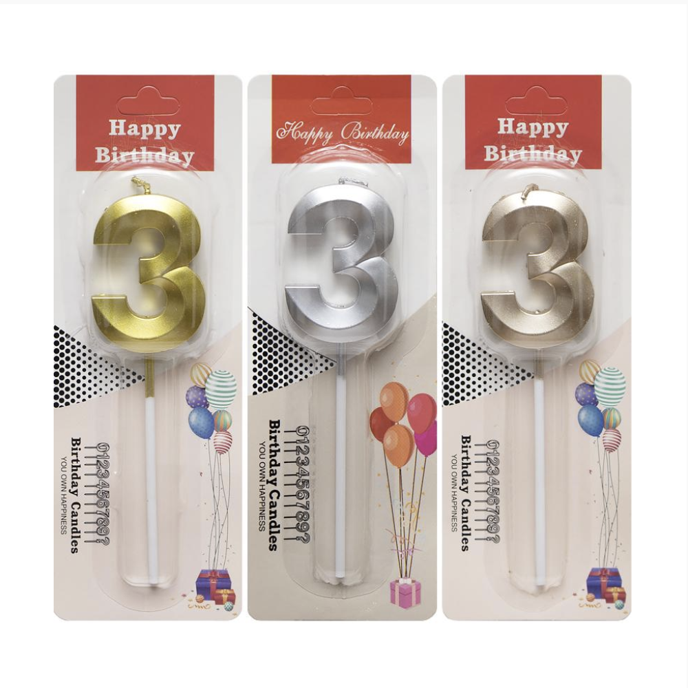 Свічка для торта 3D цифра "3" металік 5 см (TL-1056), фото 1