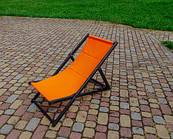 Розкладне дерев’яне крісло шезлонг з тканиною, для дачі, пляжу чи кафе. Помаранчевий, колір каркасу: Чорний