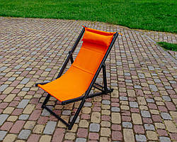 Розкладне дерев’яне крісло шезлонг з тканиною, для дачі, пляжу. Помаранчевий, колір каркасу: Чорний