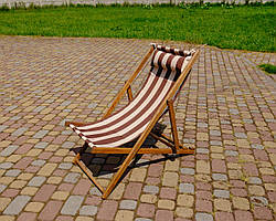 Розкладне дерев’яне крісло шезлонг з тканиною, для дачі, пляжу чи кафе. Кофейний, колір каркасу: Коричневий