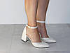 Туфлі на стійкому підборі жіночі шкіряні молочного кольору 40р, фото 8