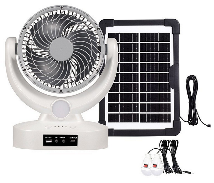 🤍Вентилятор портативний Megatop MT-801LS 8", сонячна панель, 1 LED лампа, 3 швидкості, 8Вт USB 3.7V/2400 мАч, фото 1