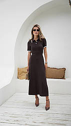 В'язане плаття поло міді зі 100% бавовни — жіноче елегантне плаття з коміром і коротким рукавом