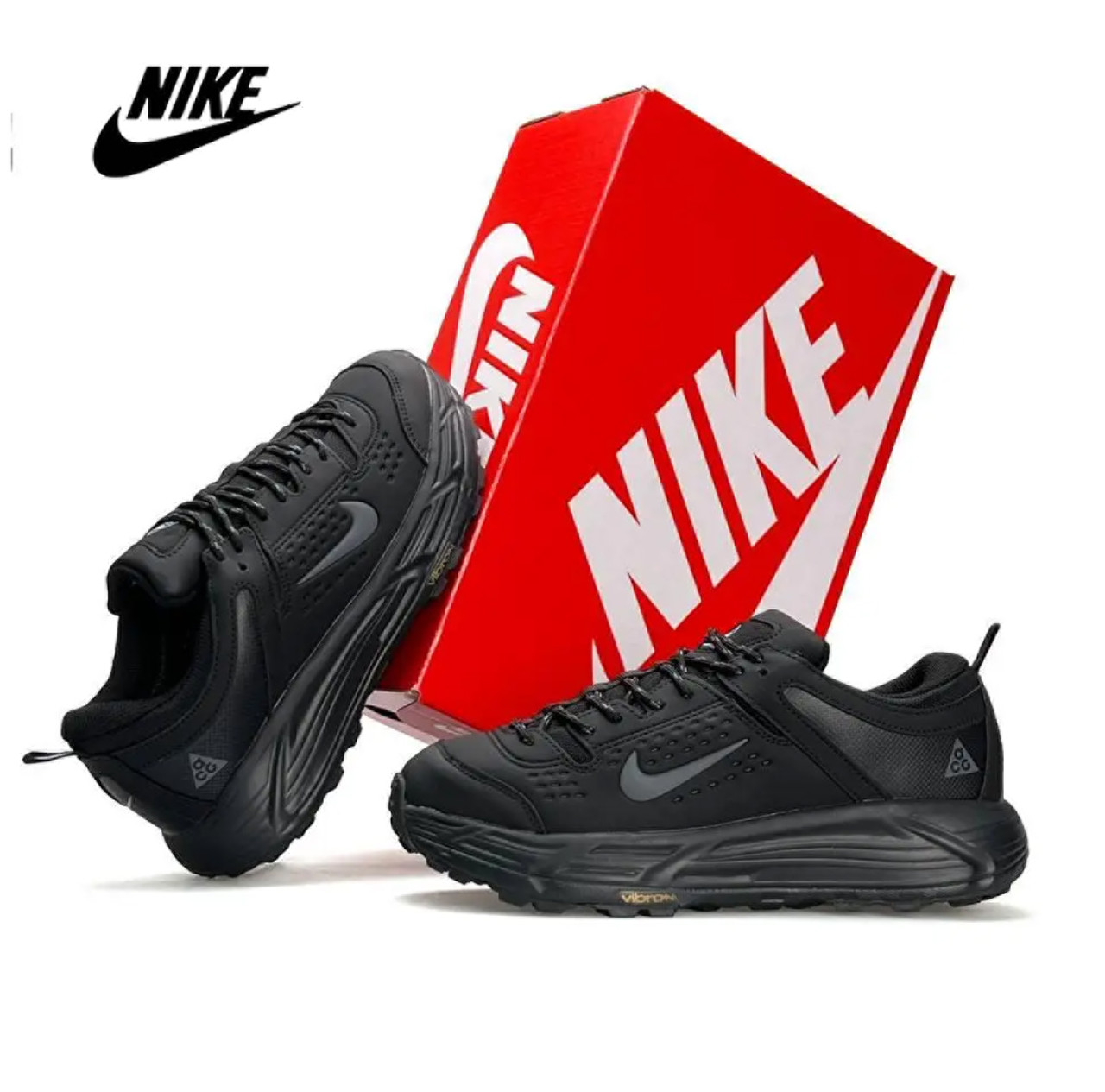 Чоловічі кросівки Nike ACG Running Black, кеди Найк чорні шкіра текстиль водовідштовхувальне термо Чоловіче взуття, фото 1