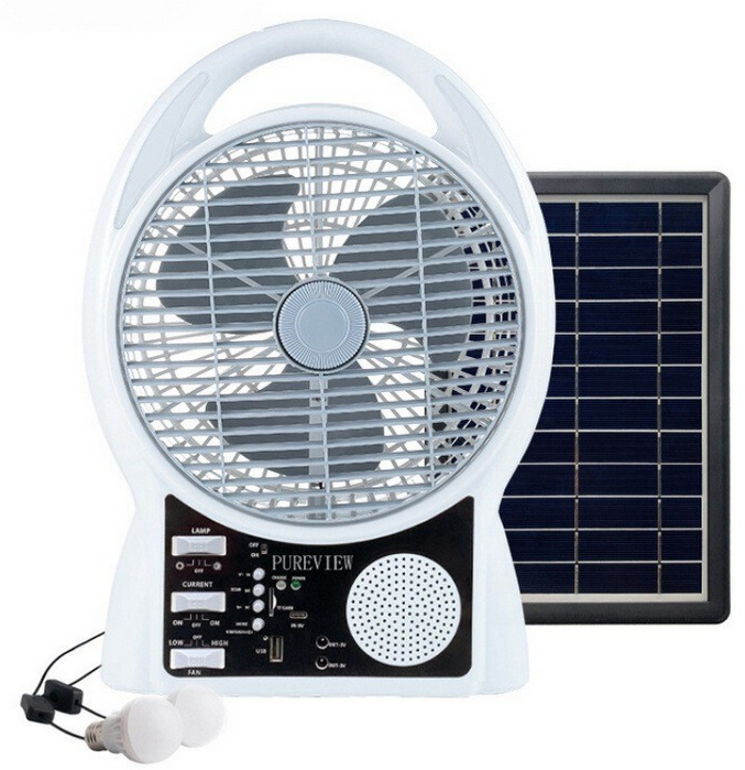 🤍Вентилятор портативний N288 8", радіо, BT, сонячна панель, 2 LED лампи, 2 швидкості, 6Вт USB 3.2V/5500 мАч, фото 1