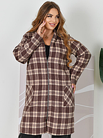 Теплий жіночий кардіган кашеміру з капюшоном великих розмірів коричневий осінній кардіган 48-66