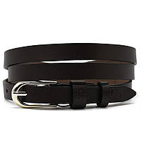 Шкіряний ремінь жіночий тонкий Grande Pelle 11320400 у коричневому кольорі