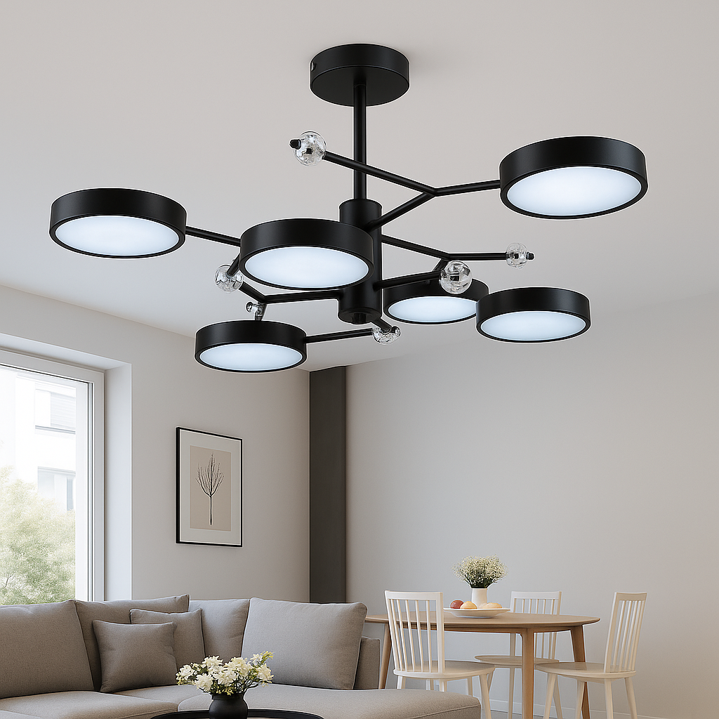 Чорна Led люстра до 18 м² на 6 плафонів 60W (N5502/6 Bk), фото 1