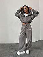 Костюм жіночий графіт кофта на блискавці з капюшоном і широкі штани тринитка петля Туреччина 42-44 46-48