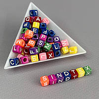 (20 г) Намистини пластикові куб АЛФАВІТ 6 мм - Кольоровий мікс