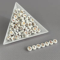 (20 г) Намистини пластикові, круглі плоскі АЛФАВІТ 7 мм  - Білі з золотом