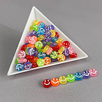 (20 г) Намистини пластикові, круглі плоскі СМАЙЛ 7 мм  - Кольоровий мікс