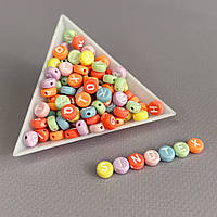 (20 г) Намистини пластикові, круглі плоскі АЛФАВІТ 6 мм  - Кольоровий мікс