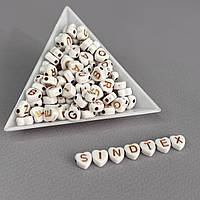 (20 г) Намистини пластикові, сердечка АЛФАВІТ 7 мм  - Білі з золотом