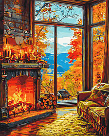 Картина за номерами Пейзаж. Тепло осіннього каміну 40*50 см Орігамі LW 3518