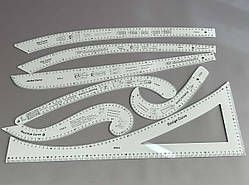 Лекала кравецькі для побудови викрійок різної форми, набір з 7 шт