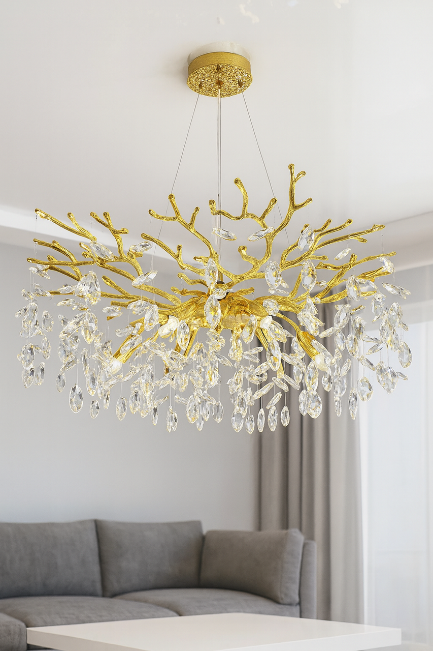 Підвісна люстра з камінчиками Linisoln цоколь E14 ламп 10 шт колір Золотистий 8076-800 D G, фото 1