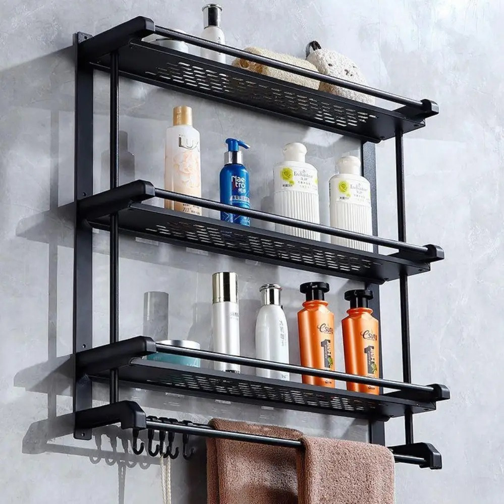 Полиця для ванної кімнати 4 яруси з вішалкою для рушників 106 58x14x55,5 см, фото 1