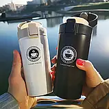 Кавова кружка об'ємом 380 мл з кришкою та кнопкою блокування, чорна, фото 2