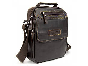 Сумка-месенджер на кілька відділень чоловіча з натуральної шкіри з ременем через плече та ручкою