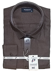 Сорочка чоловіча батальна Passero vd-0148 класична однотонна Туреччина з довгим рукавом, ошатна коричнева