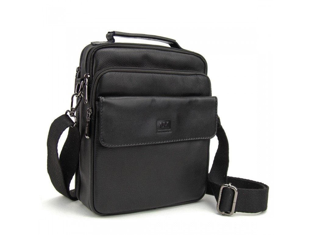 Сумка-барсетка чоловіча містка на три відділення з натуральної шкіри з ременем через плече та ручкою, фото 1
